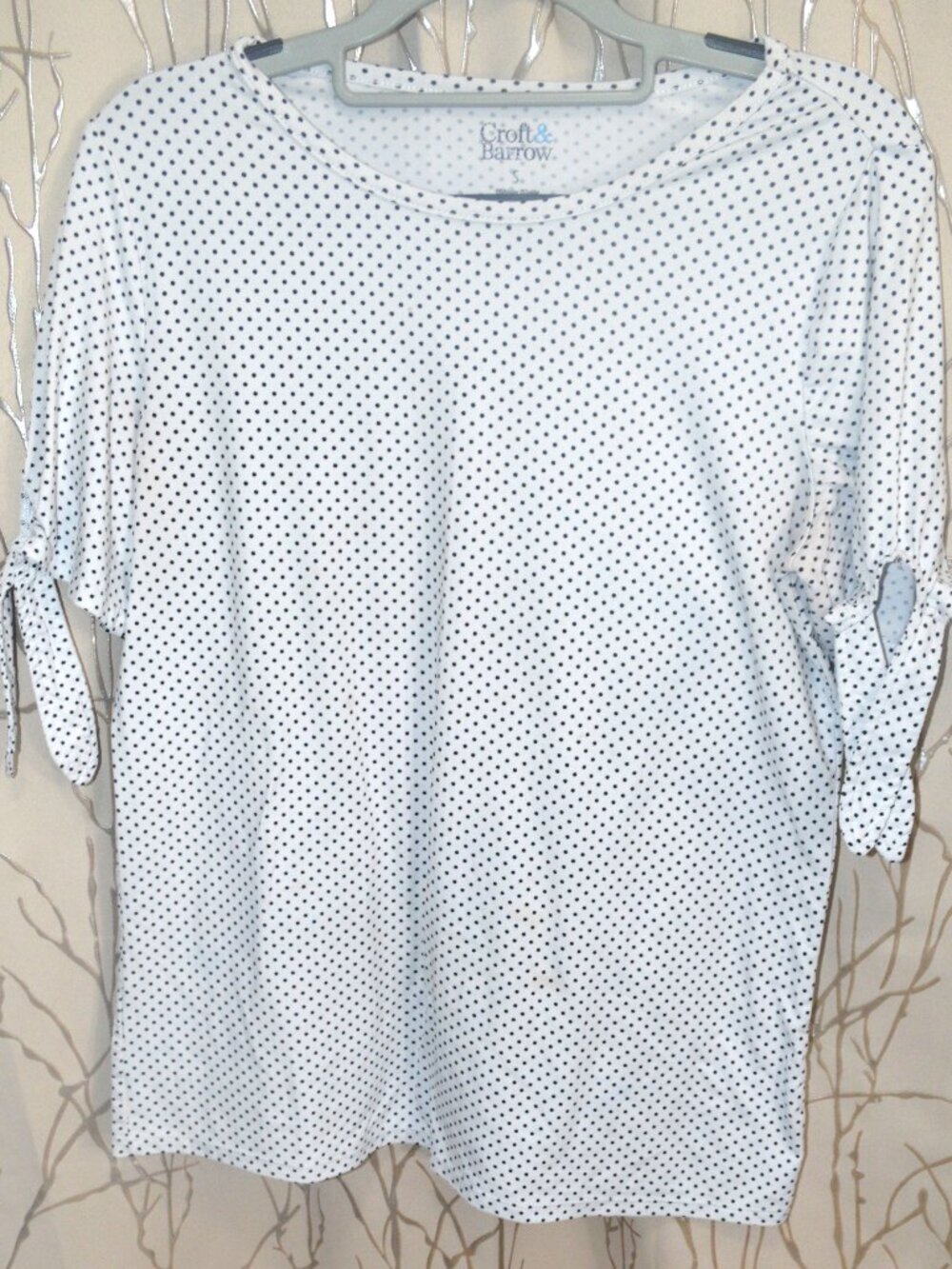 Croft & Barrow Polka Dot Blouse – Size S – Tie Sleeve Detail